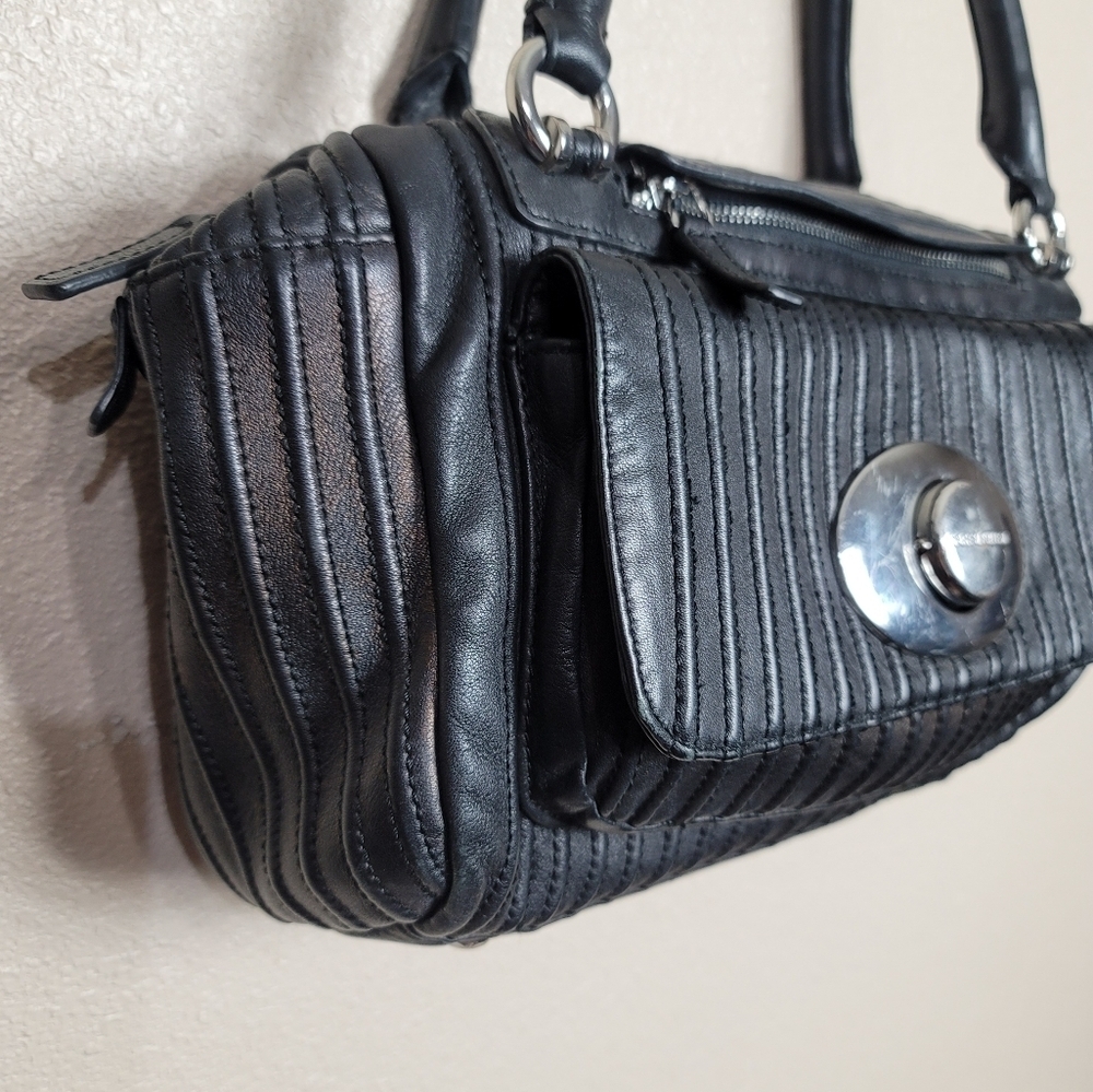 Karen Millen Luxury Leather Handbag Double Handle Black MINT Large - Picture 3 of 13
